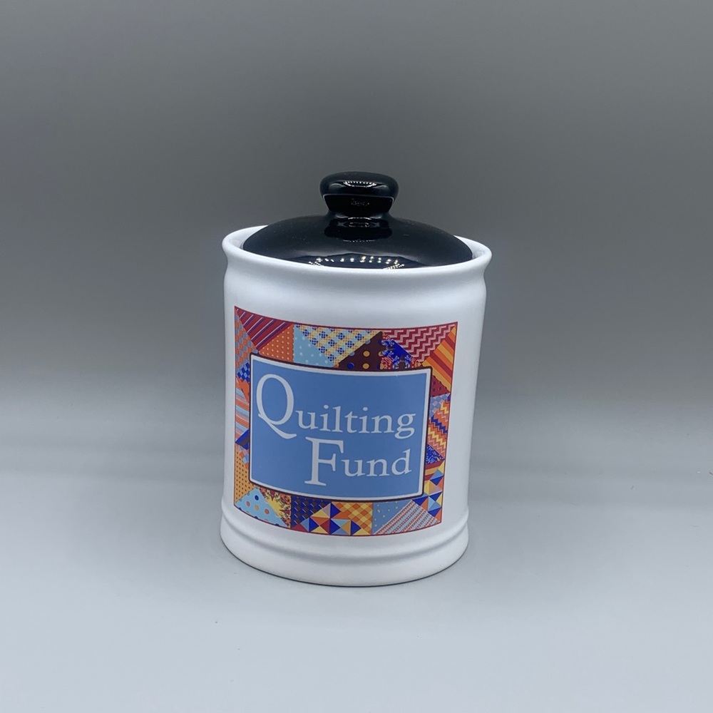 Cottage Creek Quilting Fund Ceramic Stoneware Jar Black Lid